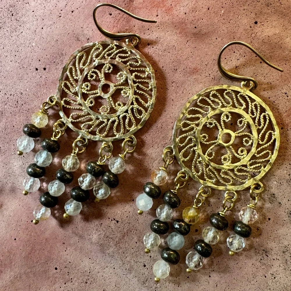 Handmade gemstone filagree earrings. - Picture 5 of 8